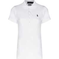 Tricouri Polo Ralph Lauren White Slim Polo Shirt With Contrasting Logo Embroidery In Stretch Cotton Woman