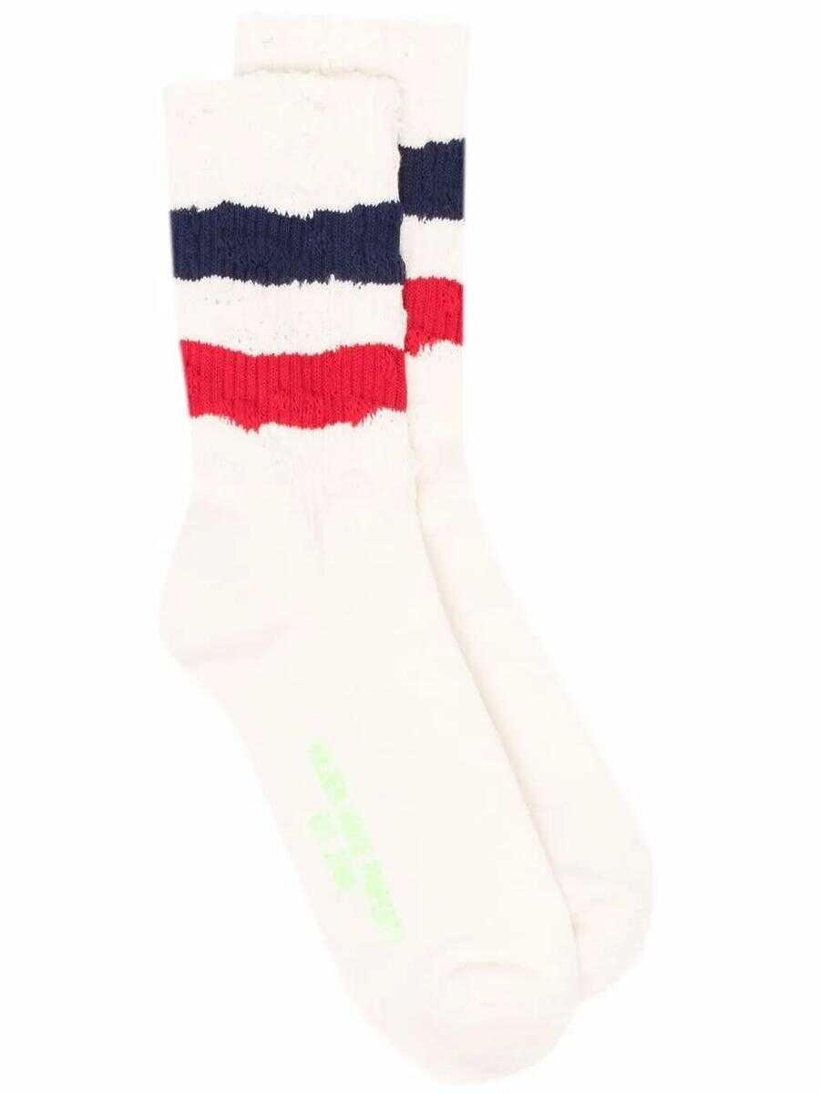 Sosete Golden Goose Golden Goose Socks High Rib Stripes Ripped Accessories WHITE Barbati (BM 17312712) 1
