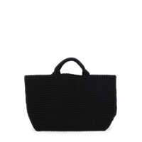 Genti de mana 'St Barths Large' Black Handbag With Woven Design In Fabric Woman Femei