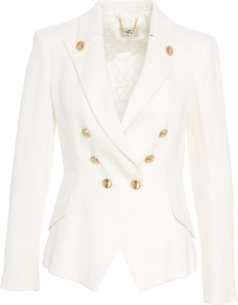 Sacouri Elisabetta Franchi Double-breasted blazer in linen blend White Femei (BM 17317024) 2