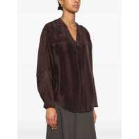 Camasi TELA Dama - Camasi TELA Scout Brown Shirt With V-Neck And Long Sleeves In Silk Woman BROWN Femei (BM 17317503) - B-mall.ro