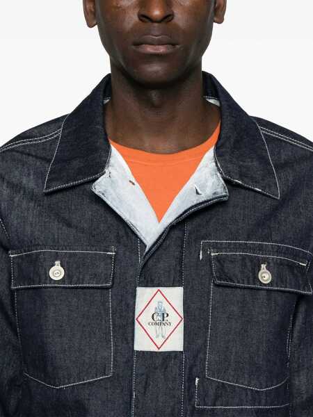 Geci C.P. Company Blue Jacket With Classic Collar And Logo Patch On The Front In Denim Man BLUE Barbati (BM 17318382) 5