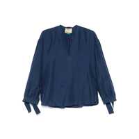 Bluze 'Musa' Blue Blouse With V Neck And Cuffs With Bow In Silk Woman Femei
