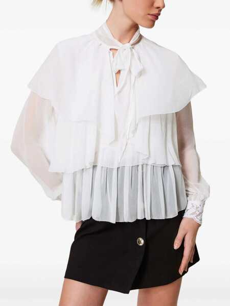 Camasi TWINSET White Shirt With Layered Design And Draped Details In Viscose Woman WHITE Femei (BM 17318886) 2
