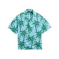 Camasi 'La Chemise Jean' Light Blue Shirt With Notched Collar And All-Over Palm Tree Print In Cotton Man Barbati