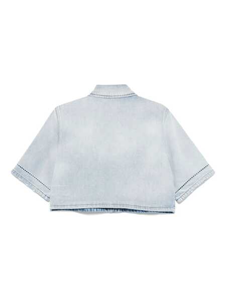 Camasi MSGM Light Blue Crop Shirt With Logo On The Front And Perforated Details In Denim Woman BLUE Femei (BM 17319672) 2