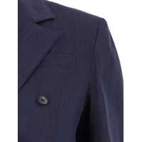 Rochii TELA Dama - Rochii TELA Blue Double-Breasted Suit With Notched Revers In Linen And Viscose Stretch Blend Woman BLUE Femei (BM 17320563) - B-mall.ro