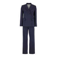 Rochii Blue Double-Breasted Suit With Notched Revers In Linen And Viscose Stretch Blend Woman Femei