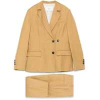 Rochii Beige Double-Breasted Suit With Notched Revers In Linen And Viscose Blend Woman Femei