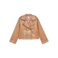 Geci Beige Jacket With Wide Notched Revers In Ecoleather Woman Femei