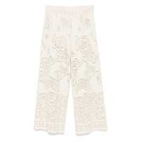 Pantaloni casual White Pants With Semi-Transparent Design And Lace Details In Cotton Macramé Woman Femei