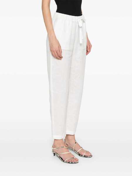 Pantaloni casual Semicouture White Pants With Elastic Waist With Drawstring In Linen Woman WHITE Femei (BM 17326848) 3
