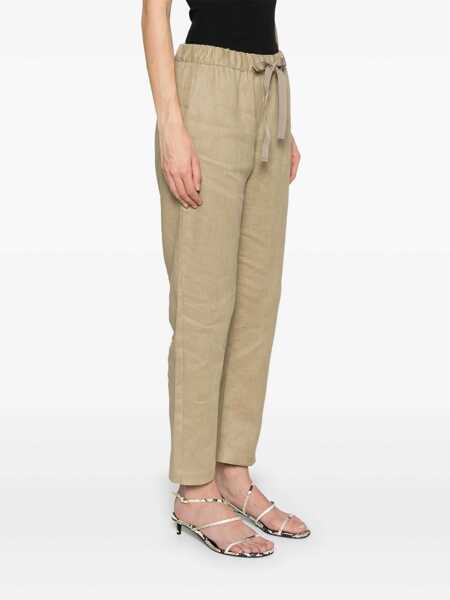 Pantaloni casual Semicouture Beige Pants With Elastic Waist With Drawstring In Linen Woman Beige Femei (BM 17326851) 3