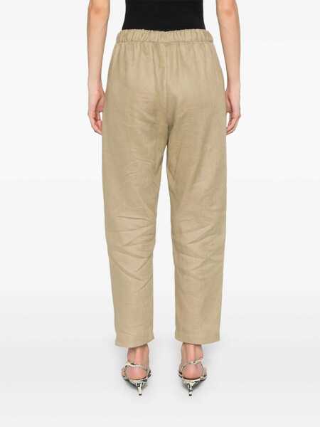 Pantaloni casual Semicouture Beige Pants With Elastic Waist With Drawstring In Linen Woman Beige Femei (BM 17326851) 4