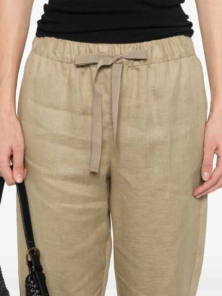 Pantaloni casual Semicouture Beige Pants With Elastic Waist With Drawstring In Linen Woman Beige Femei (BM 17326851) 5