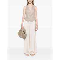 Pantaloni Fabiana Filippi Dama - Pantaloni Fabiana Filippi VISCOSE SATIN WIDE LEG TROUSERS WITH ELASTIC WAISTBAND Beige Femei (BM 17328249) - B-mall.ro