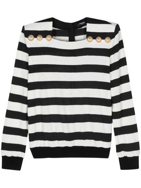 Topuri Balmain Balmain Striped Jersey Top Black Femei (BM 17332221) 1
