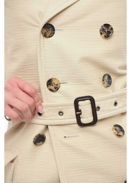 Sacouri elegante Saint Laurent Sustainable Cotton Saharienne Overcoat White Femei (BM 17333062) 3