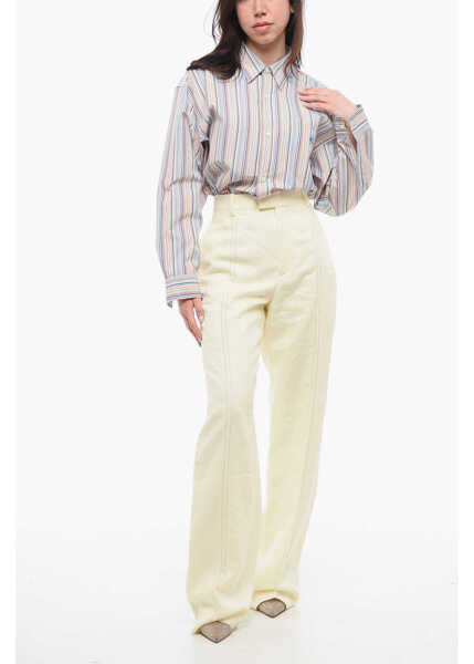Pantaloni casual Bottega Veneta Pure Linen Pants With Embroidered Front Pince Yellow Femei (BM 17333257) 3