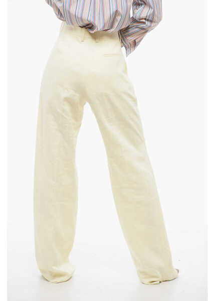 Pantaloni casual Bottega Veneta Pure Linen Pants With Embroidered Front Pince Yellow Femei (BM 17333257) 4