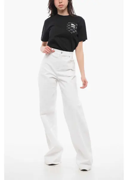 Blugi drepti Alexander McQueen Wide-Leg Denims With Metal Logo White Femei (BM 17333260) 3