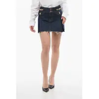Fuste scurte Fringed Denim Mini Skirt With Pleats Femei