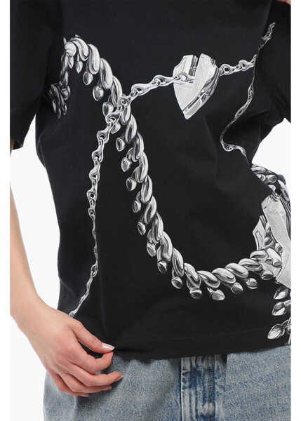 Tricouri Burberry Crew Neck Chained Cotton T-Shirt With Print Black Femei (BM 17333722) 3