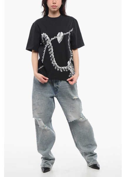 Tricouri Burberry Crew Neck Chained Cotton T-Shirt With Print Black Femei (BM 17333722) 4