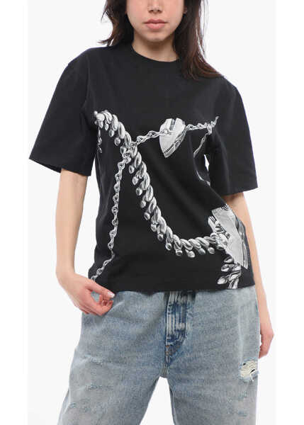 Tricouri Burberry Crew Neck Chained Cotton T-Shirt With Print Black Femei (BM 17333722) 1