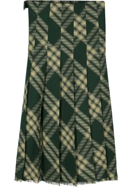 Fuste lungi Burberry Wool Wrap Skirt With Fringed Hem Green Femei (BM 17333854) 2
