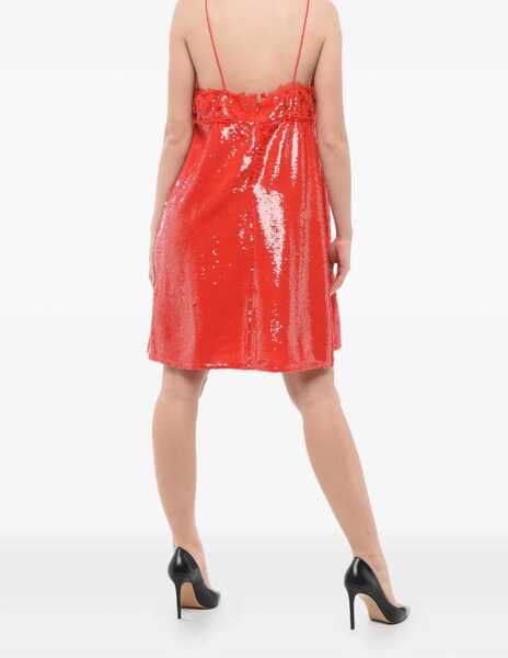 Rochii scurte Ganni Writing Sequines Mini Silp Dress With Back Zip Red Femei (BM 17333938) 3