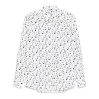 Camasi Daniele Alessandrini White Shirt In Cotton With Blue Print Barbati