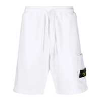 Pantaloni Stone Island White Cargo Bermuda Shorts With Pockets And Drawstring Waistband Barbati