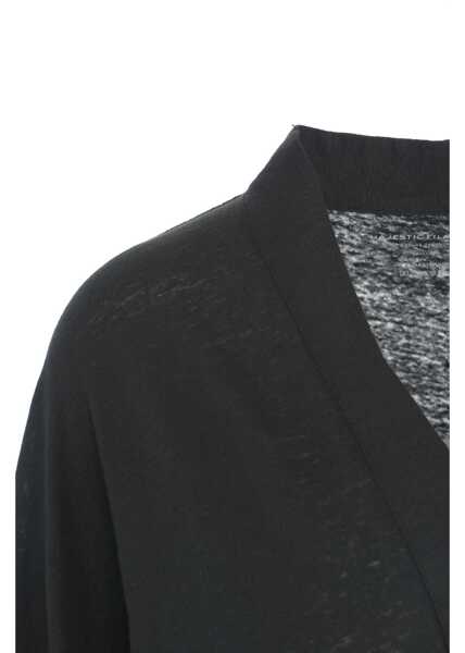 Pulovere casual Majestic Filatures Short linen kimono Black Femei (BM 17344789) 5