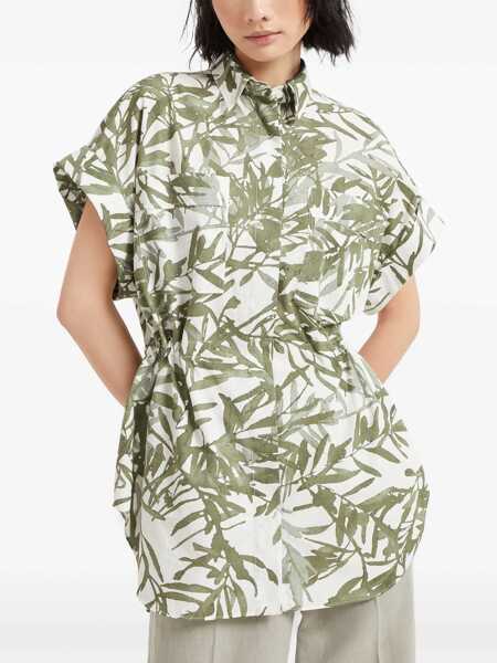 Camasi casual Brunello Cucinelli Leaf print Long Shirt PANAMA/VERDE Femei (BM 17345143) 3