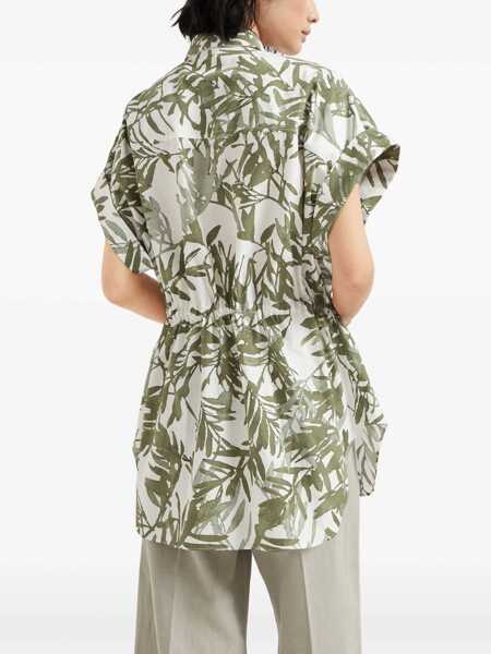 Camasi casual Brunello Cucinelli Leaf print Long Shirt PANAMA/VERDE Femei (BM 17345143) 4
