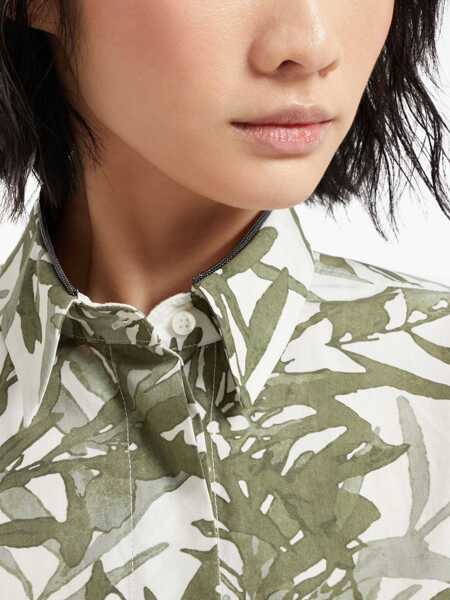 Camasi casual Brunello Cucinelli Leaf print Long Shirt PANAMA/VERDE Femei (BM 17345143) 5