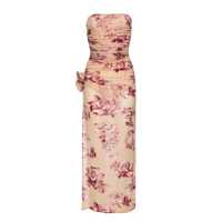 Rochii Magda Butrym Beige Floral Print Strapless Midi Dress Femei