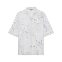 Camasi Prada Prada Floral-Embroidered Short-Sleeved Sheer Shirt