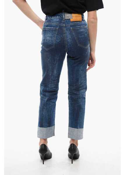 Blugi drepti DSQUARED2 Dark Washed Boston Fit Denims With Cuffs 18Cm Blue Femei (BM 17352907) 2