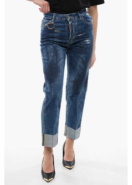Blugi drepti DSQUARED2 Dark Washed Boston Fit Denims With Cuffs 18Cm Blue Femei (BM 17352907) 1