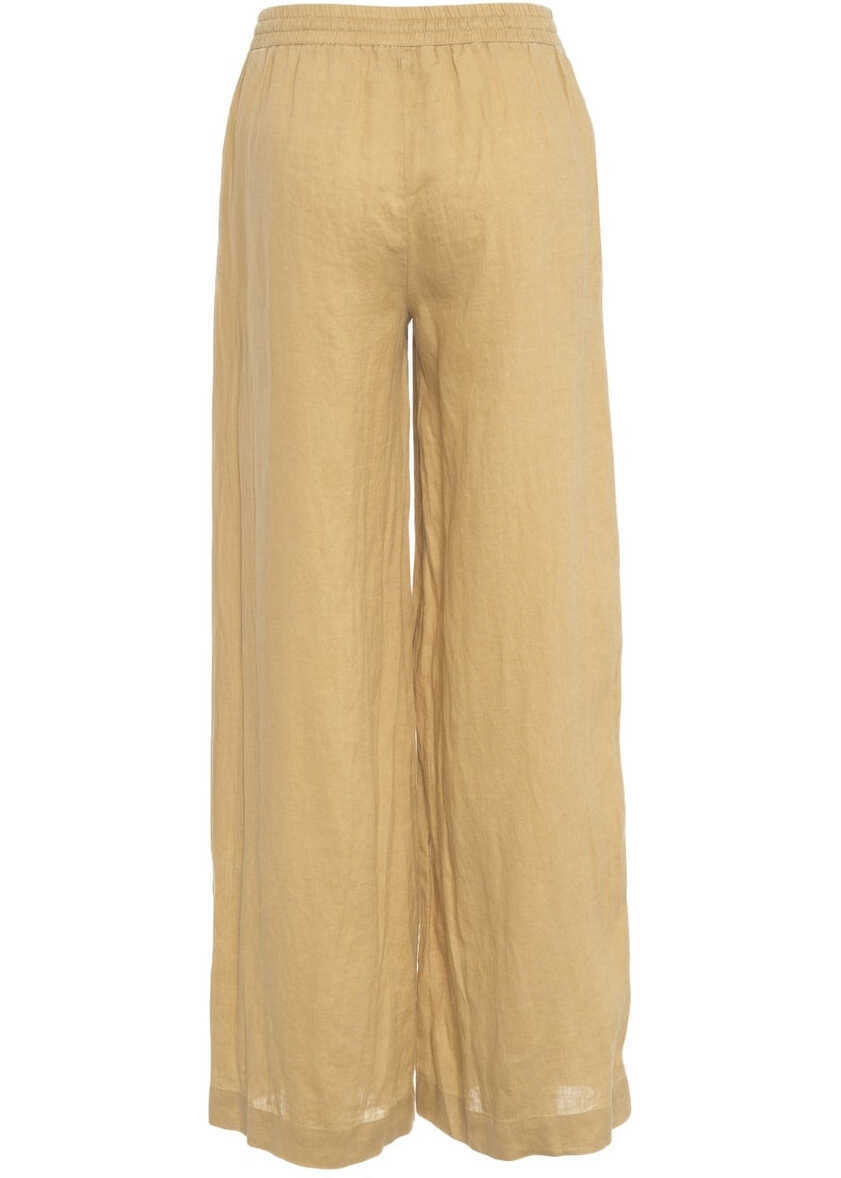 Pantaloni eleganti Otto d ame Linen palazzo pants Beige Femei (BM 17352937) 3