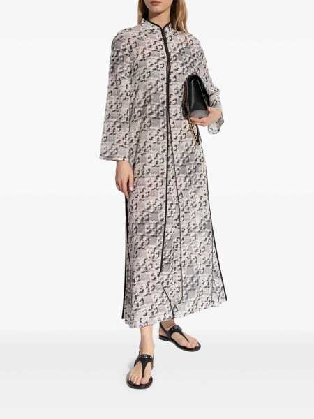 Costume de baie Tory Burch Grey Kaftan With Contrasting Trims And Eyelet Closure On The Front In Silk And Cotton Blend Woman GREY Femei (BM 17356011) 2