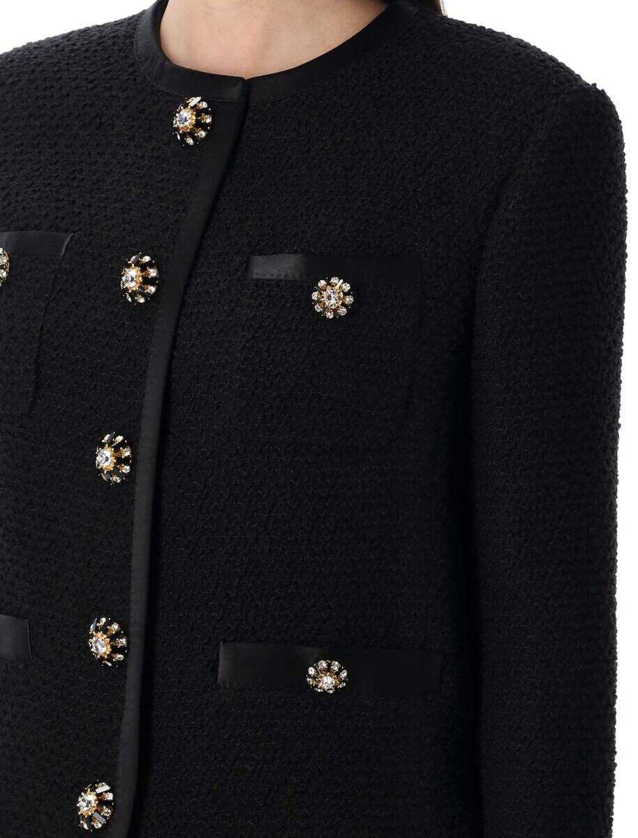 Geci Dolce & Gabbana Dolce & Gabbana Cropped Single-Breasted Boucl Tweed Jacket Black Femei (BM 17358159) 3