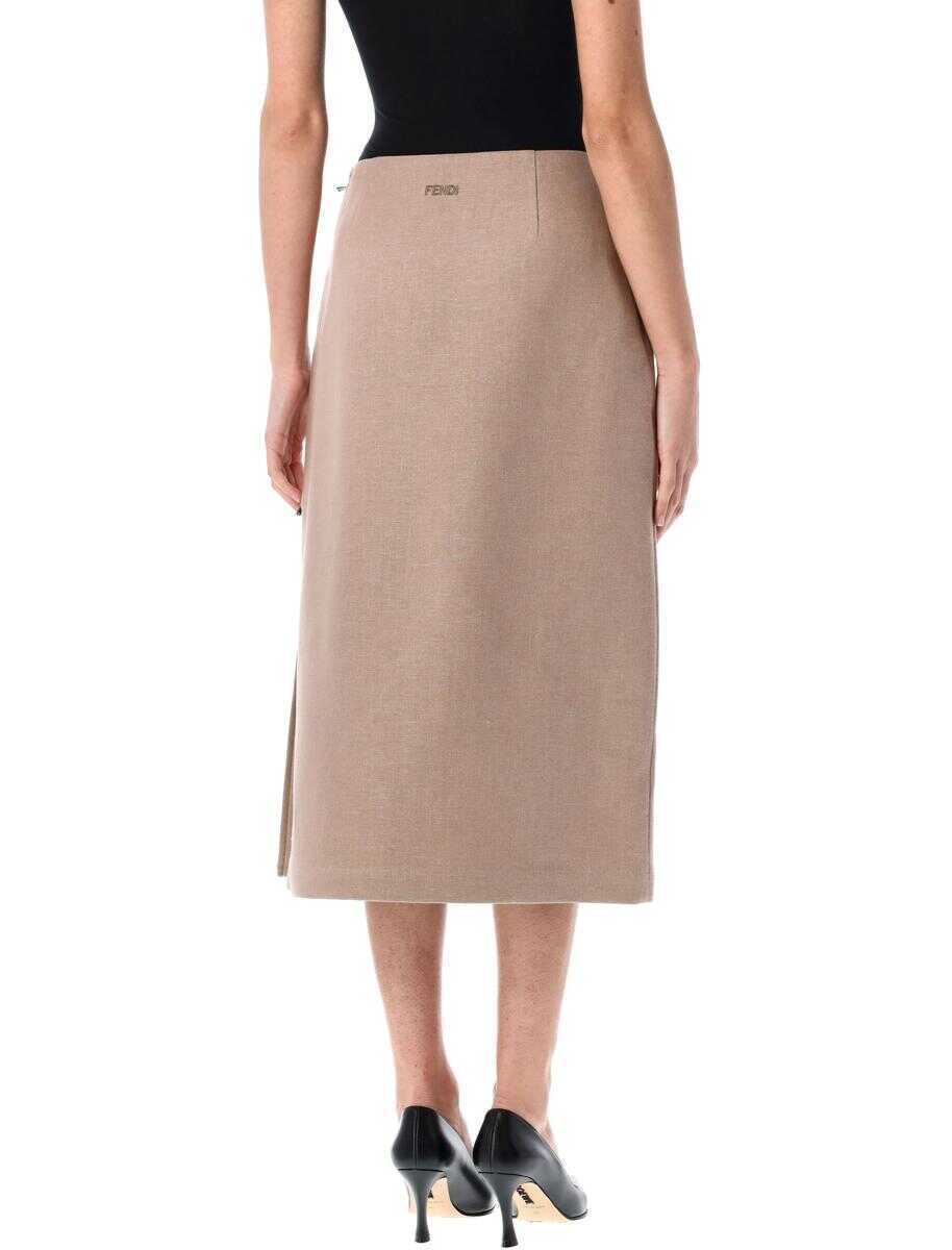 Fuste Fendi Fendi Straight-Cut Midi Skirt Beige Femei (BM 17358165) 2