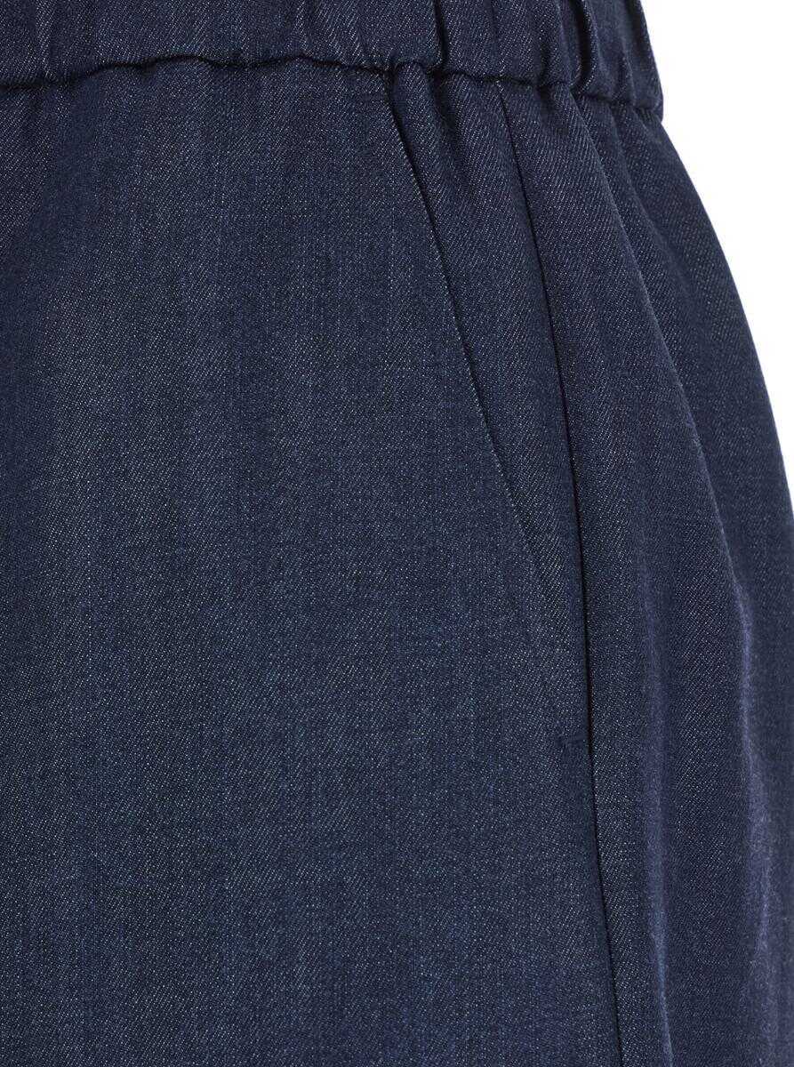 Pantaloni casual PLAIN Blue Shorts With Elastic Drawstring Waist In Tech Fabric Woman BLUE Femei (BM 17359227) 3