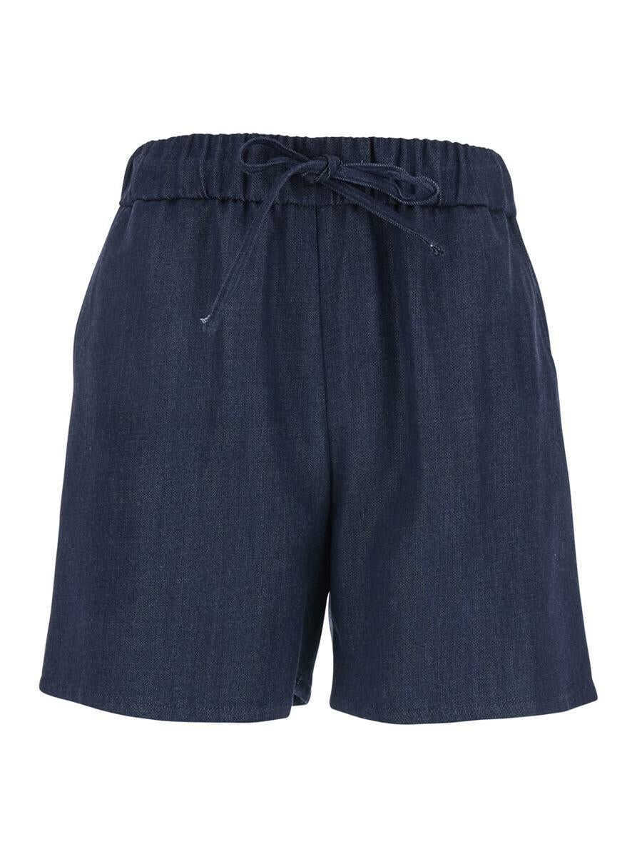 Pantaloni casual PLAIN Blue Shorts With Elastic Drawstring Waist In Tech Fabric Woman BLUE Femei (BM 17359227) 1