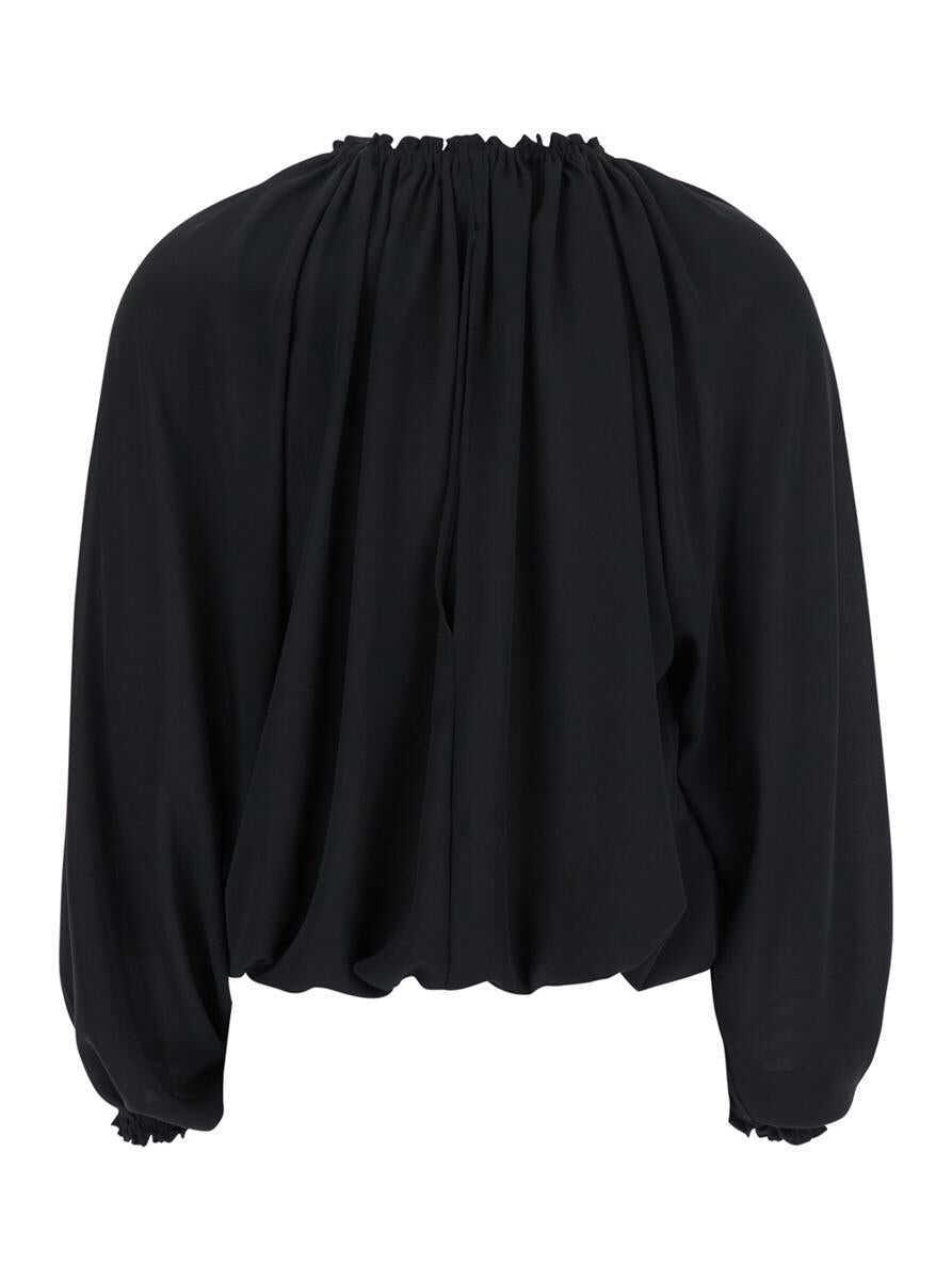 Topuri PLAIN Black Top With Dropped Shoulders And Curlsin Fabric Woman Black Femei (BM 17359434) 2