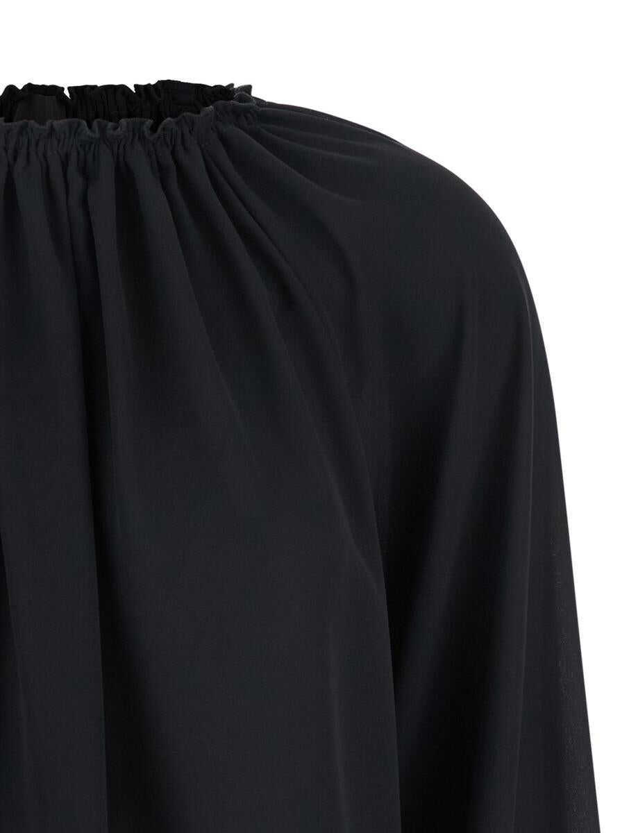 Topuri PLAIN Black Top With Dropped Shoulders And Curlsin Fabric Woman Black Femei (BM 17359434) 3