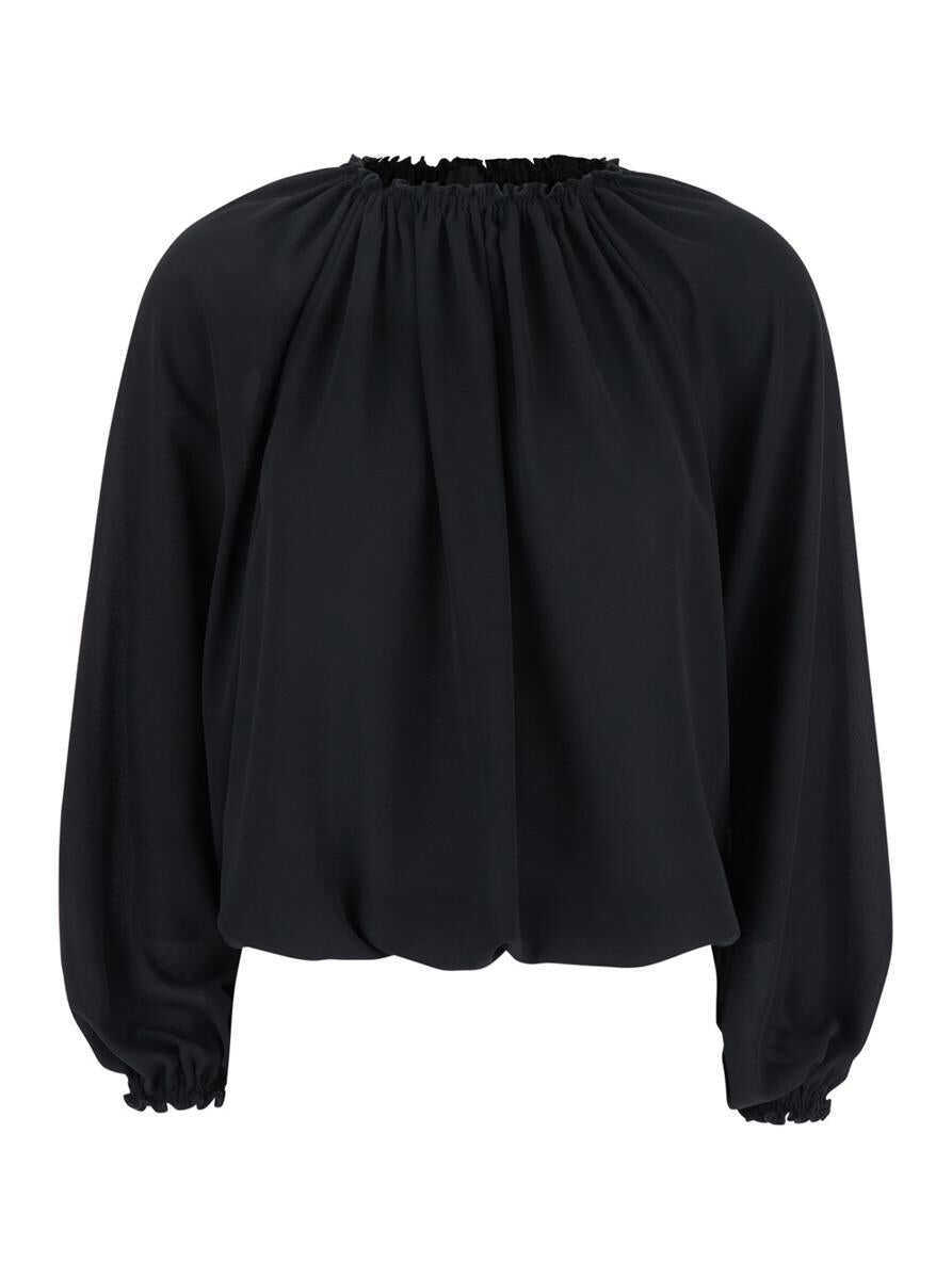 Topuri PLAIN Black Top With Dropped Shoulders And Curlsin Fabric Woman Black Femei (BM 17359434) 1